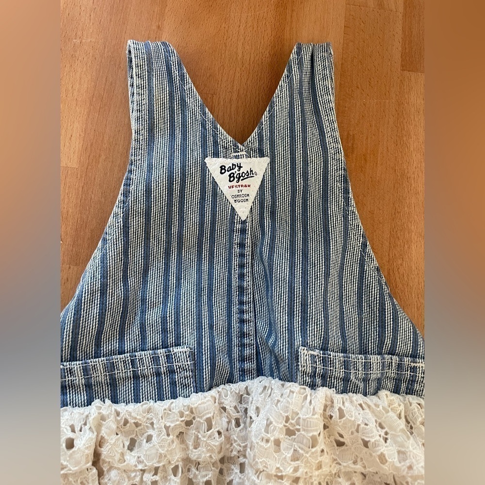 OshKosh B’Gosh 2T blue denim and cream lace overalls dress - Picture 5 of 9